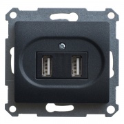 Зарядка USB 5В /1400 мА, 2 х 5В /700 мА механизм SE Glossa, антрацит