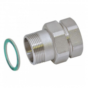 Соединение быстроразъемое (американка) латунное STOUT - 1"1/4 (ВР/НР,никель,уплотнение по плоскости)