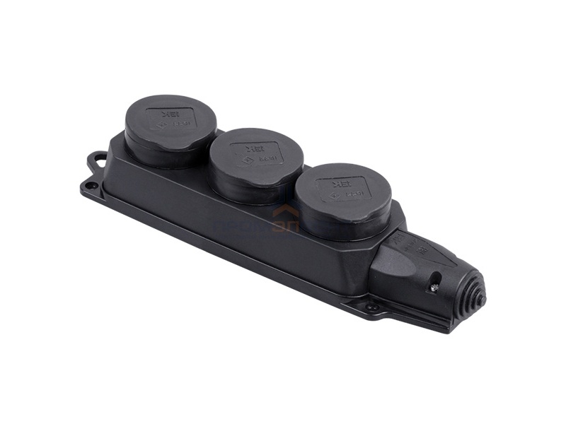 Розетка каучуковая трехместная ИЭК 3х2P+E 16А 250В IP44